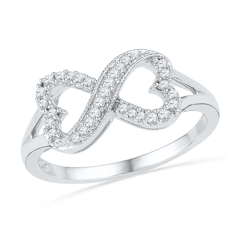 0.16 CT. T.W. Diamond Sideways Heart-Shaped Infinity Ring in 10K White Gold