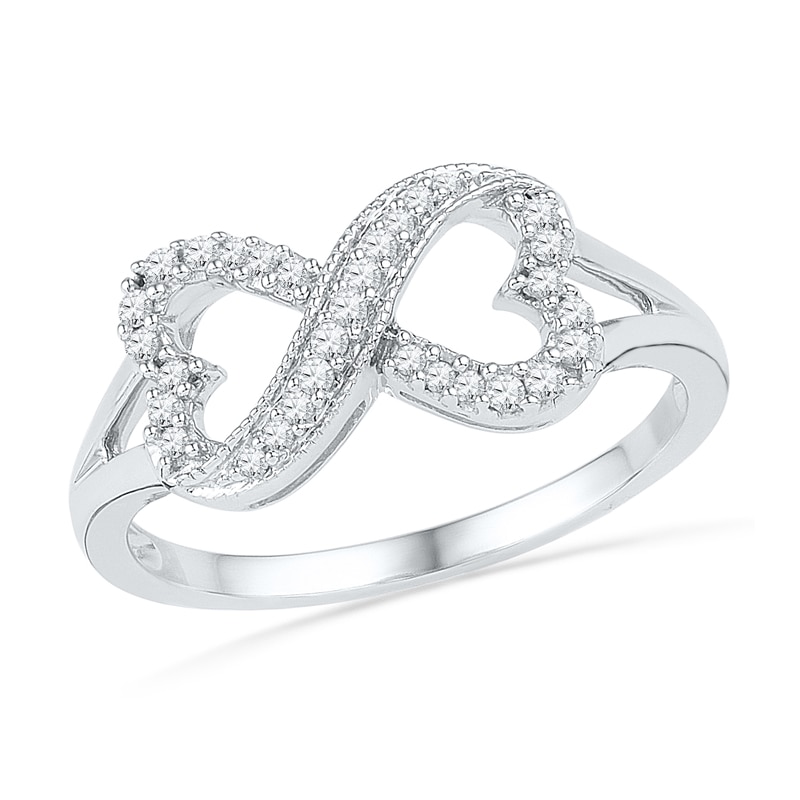Main Image 1 of 0.16 CT. T.W. Diamond Sideways Heart-Shaped Infinity Ring in 10K White Gold