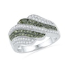 Thumbnail Image 1 of 0.63 CT. T.W. Enhanced Green and White Diamond Waves Anniversary Ring in 10K White Gold