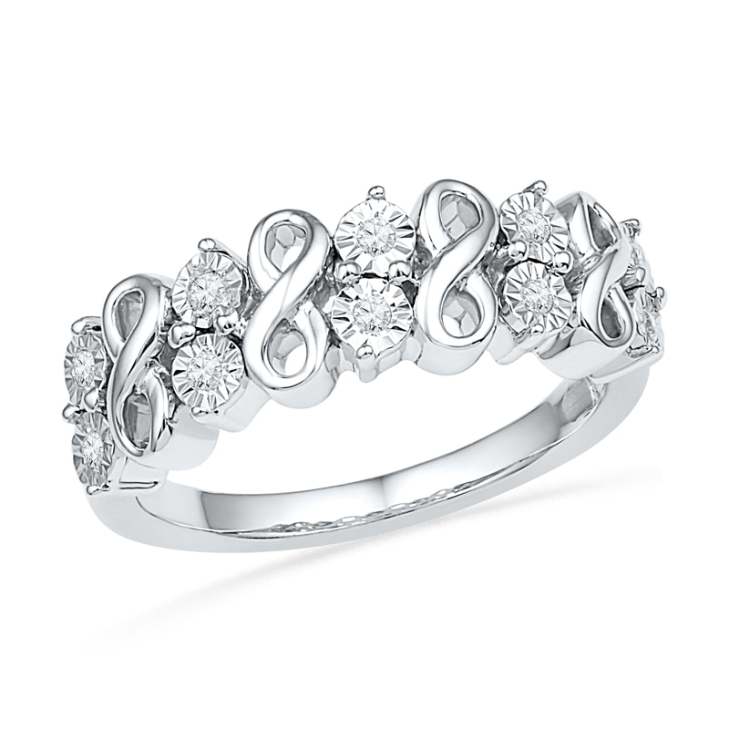 Main Image 1 of 0.10 CT. T.W. Diamond Double Row Infinity Band in Sterling Silver