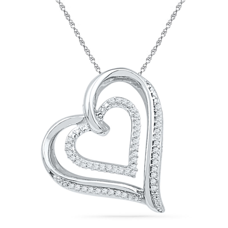 0.20 CT. T.W. Diamond Tilted Double Heart Pendant in Sterling Silver