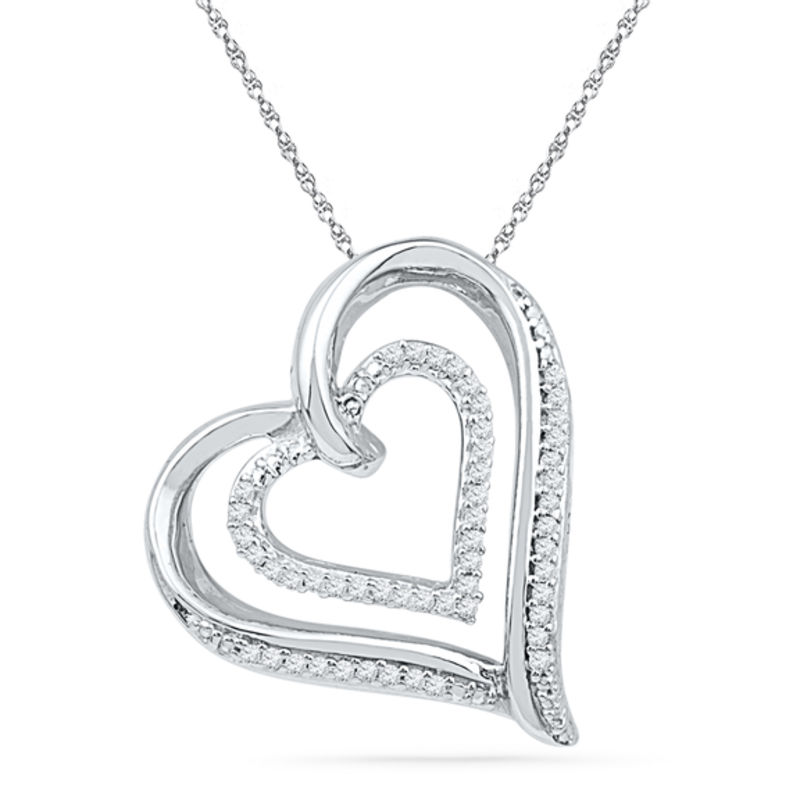 Main Image 1 of 0.20 CT. T.W. Diamond Tilted Double Heart Pendant in Sterling Silver
