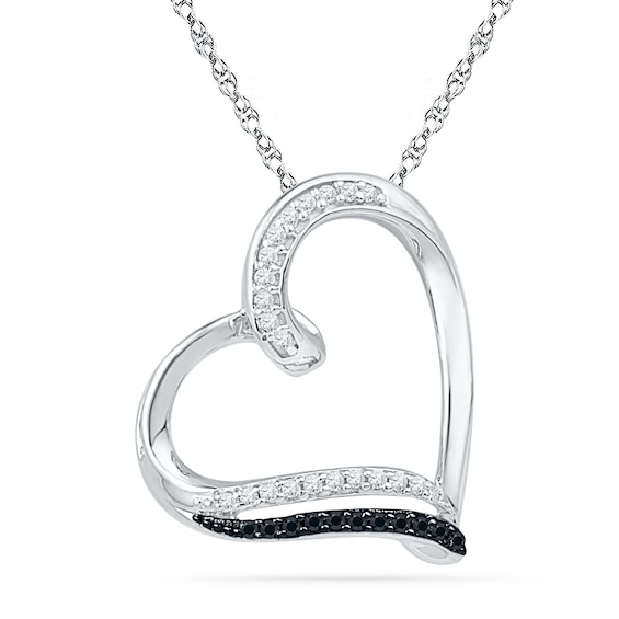 0.10 CT. T.W. Enhanced Black and White Diamond Tilted Heart Pendant in Sterling Silver