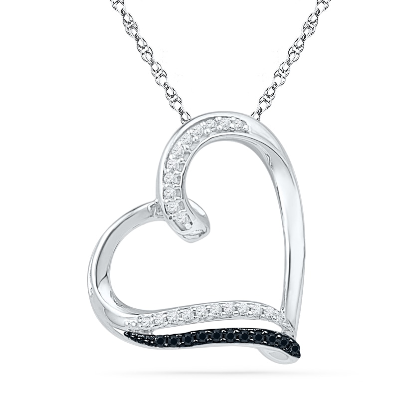 0.10 CT. T.W. Enhanced Black and White Diamond Tilted Heart Pendant in Sterling Silver|Peoples Jewellers