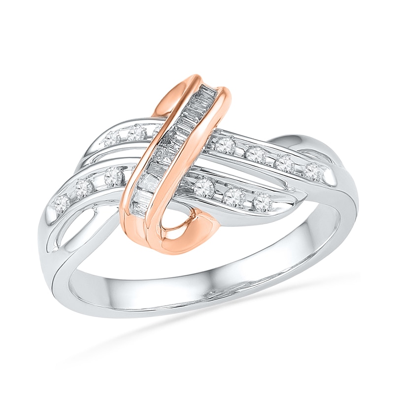 Main Image 1 of 0.20 CT. T.W. Diamond Knot Ring in Sterling Silver and 10K Rose Gold