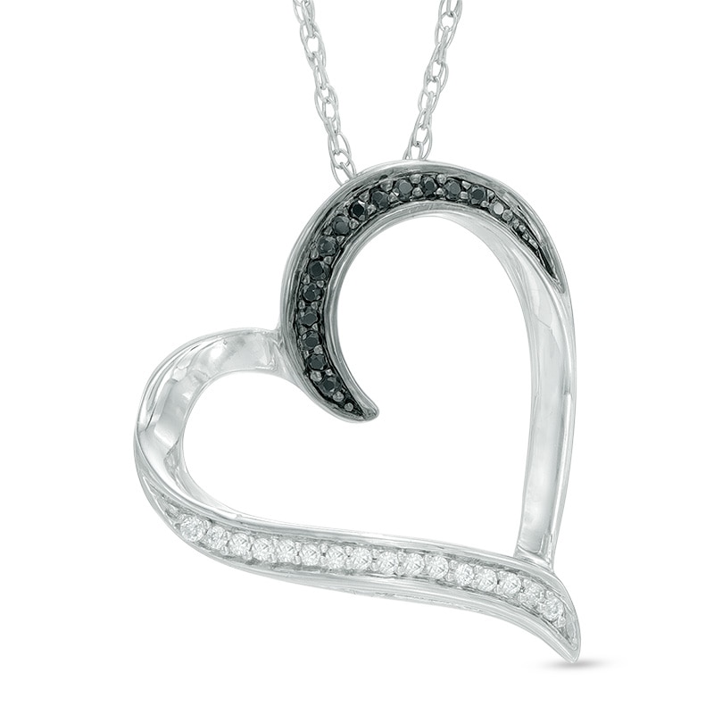 0.13 CT. T.W. Enhanced Black and White Diamond Tilted Heart Pendant in Sterling Silver