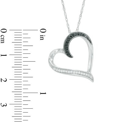 0.13 CT. T.W. Enhanced Black and White Diamond Tilted Heart Pendant in Sterling Silver