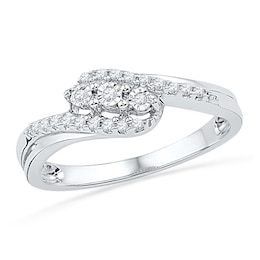0.10 CT. T.W. Diamond Three Stone Bypass Promise Ring in Sterling Silver