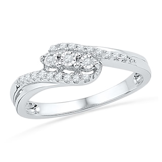 0.10 CT. T.W. Diamond Three Stone Bypass Promise Ring in Sterling Silver