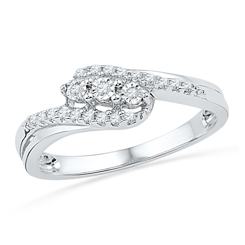 Main Image 1 of 0.10 CT. T.W. Diamond Three Stone Bypass Promise Ring in Sterling Silver