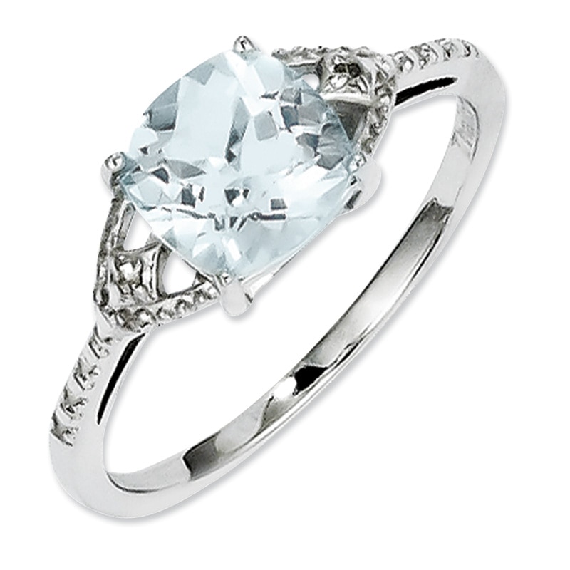 7.0mm Princess-Cut Aquamarine and Diamond Accent Ring in Sterling Silver - Size 7