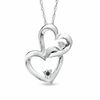 Thumbnail Image 0 of Black and White Diamond Accent Double Heart Drop Pendant in Sterling Silver