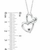 Thumbnail Image 1 of Black and White Diamond Accent Double Heart Drop Pendant in Sterling Silver