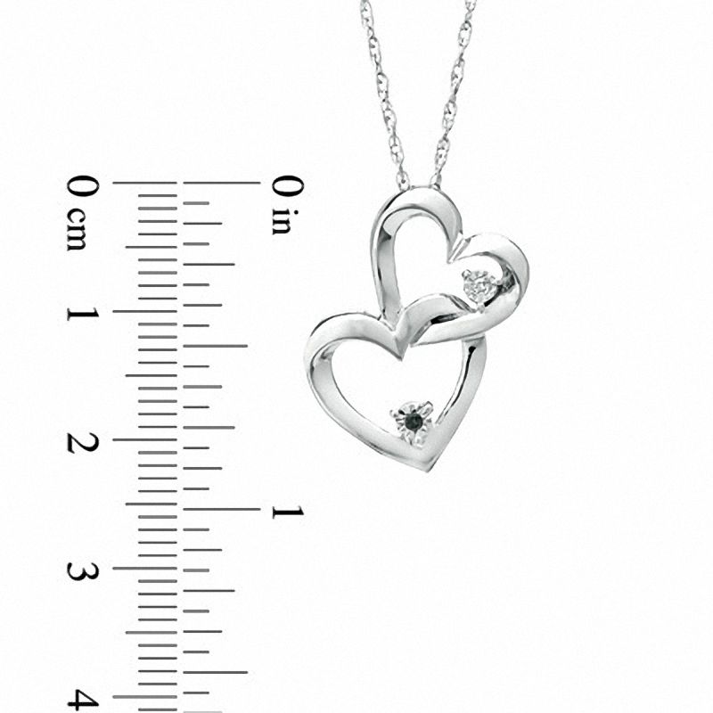 Black and White Diamond Accent Double Heart Drop Pendant in Sterling Silver