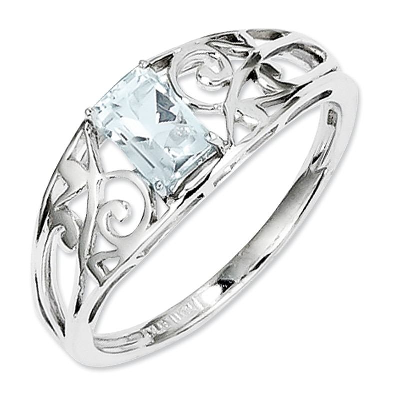 Emerald-Cut Aquamarine Ring in Sterling Silver - Size 7