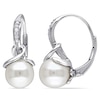 Thumbnail Image 1 of 8.0-8.5mm Freshwater Cultured Pearl and 0.06 CT. T.W. Diamond Drop Earrings in Sterling Silver