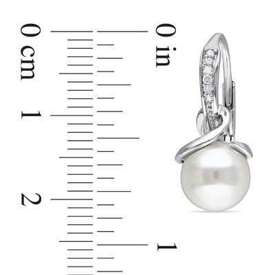 8.0-8.5mm Freshwater Cultured Pearl and 0.06 CT. T.W. Diamond Drop Earrings in Sterling Silver