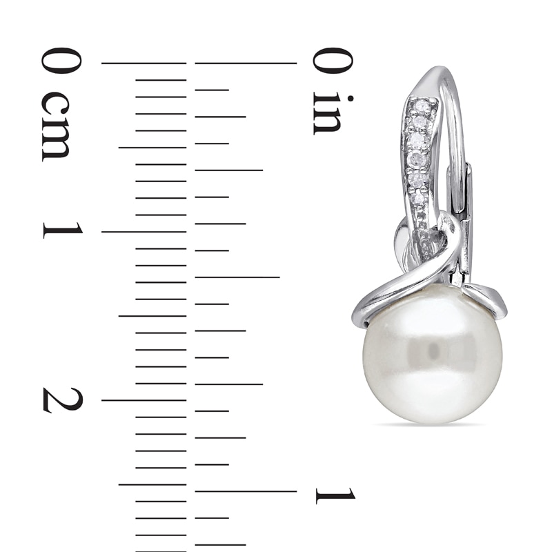 Main Image 2 of 8.0-8.5mm Freshwater Cultured Pearl and 0.06 CT. T.W. Diamond Drop Earrings in Sterling Silver