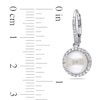 Thumbnail Image 1 of 8.0 - 8.5mm Button Cultured Freshwater Pearl and 0.19 CT. T.W. Drop Earrings in Sterling Silver
