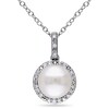Thumbnail Image 1 of 8.0-8.5mm Button Freshwater Cultured Pearl and 0.10 CT. T.W. Diamond Frame Drop Pendant in Sterling Silver