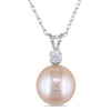 Thumbnail Image 1 of 9.0-9.5mm Dyed Pink Freshwater Cultured Pearl and White Lab-Created Sapphire Pendant in 14K White Gold