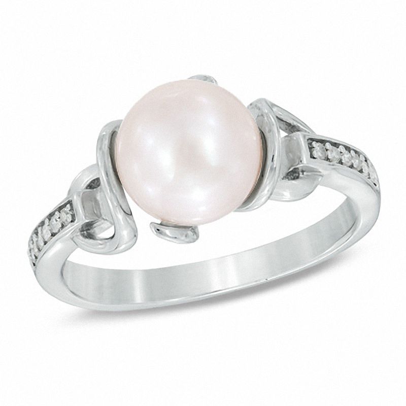 8.0 - 8.5mm Cultured Freshwater Pearl and 0.06 CT. T.W. Diamond Ring in Sterling Silver|Peoples Jewellers