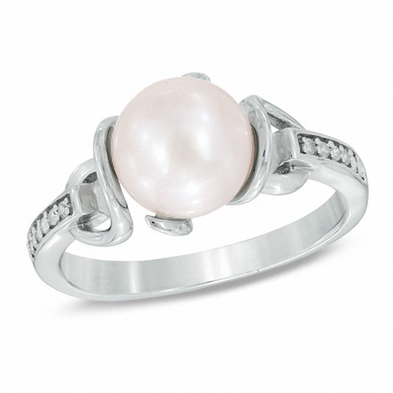 8.0 - 8.5mm Cultured Freshwater Pearl and 0.06 CT. T.W. Diamond Ring in  Sterling Silver