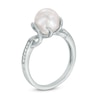 Thumbnail Image 1 of 8.0 - 8.5mm Cultured Freshwater Pearl and 0.06 CT. T.W. Diamond Ring in Sterling Silver