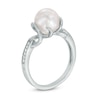 Thumbnail Image 2 of 8.0-8.5mm Freshwater Cultured Pearl and 0.06 CT. T.W. Diamond Ring in Sterling Silver