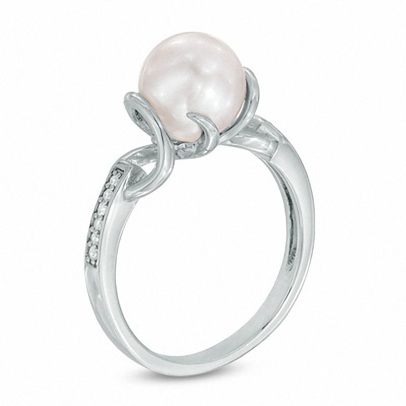 8.0 - 8.5mm Cultured Freshwater Pearl and 0.06 CT. T.W. Diamond Ring in  Sterling Silver