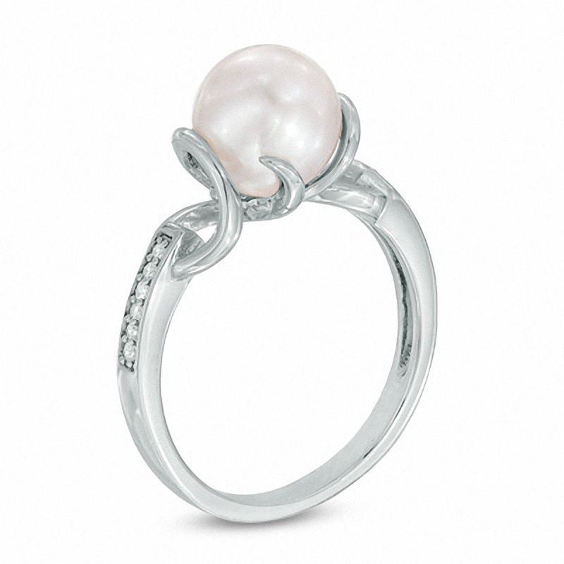 8.0-8.5mm Freshwater Cultured Pearl and 0.06 CT. T.W. Diamond Ring in Sterling Silver