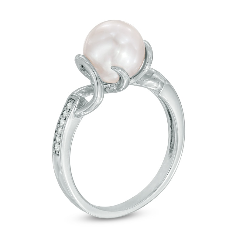 8.0 - 8.5mm Cultured Freshwater Pearl and 0.06 CT. T.W. Diamond Ring in Sterling Silver
