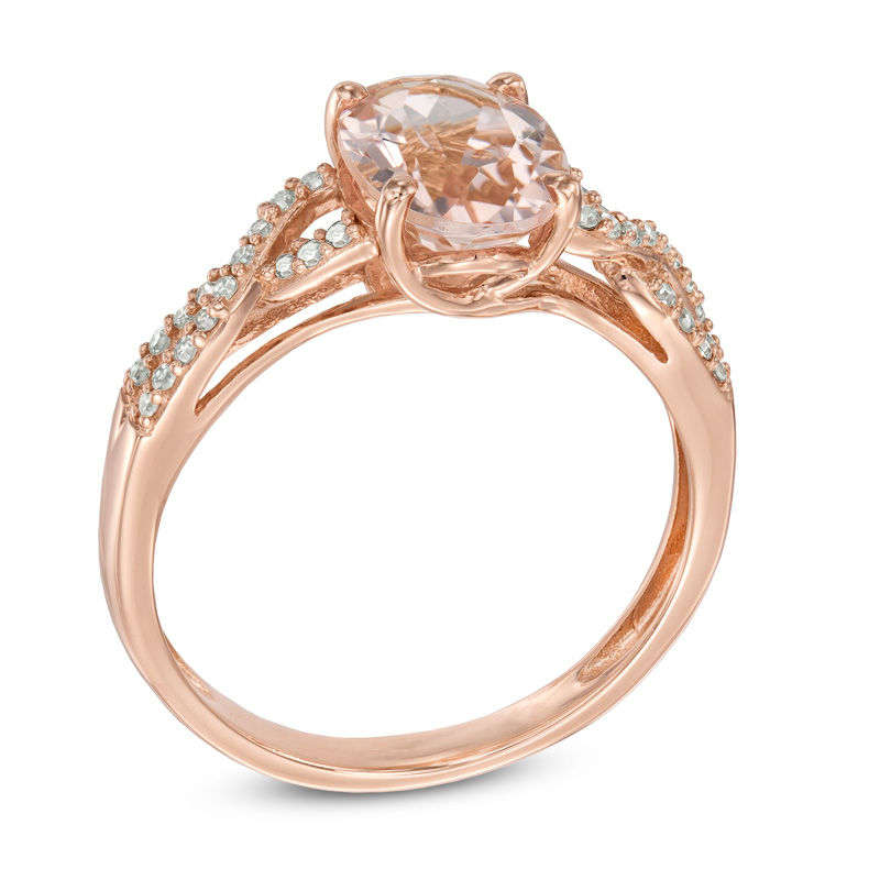 Main Image 2 of Oval Morganite and 0.09 CT. T.W. Diamond Twist Ring in 10K Rose Gold
