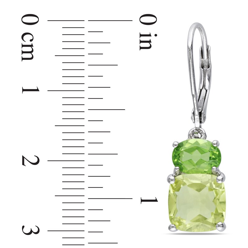 Main Image 2 of 8.0mm Cushion-Cut Lemon Quartz and Peridot Drop Earrings in Sterling Silver