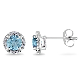 5.0mm Blue Topaz and Diamond Accent Frame Stud Earrings in 10K White Gold