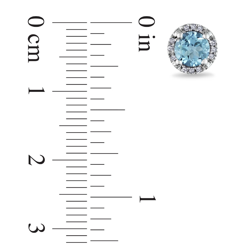 Main Image 2 of 5.0mm Blue Topaz and Diamond Accent Frame Stud Earrings in 10K White Gold