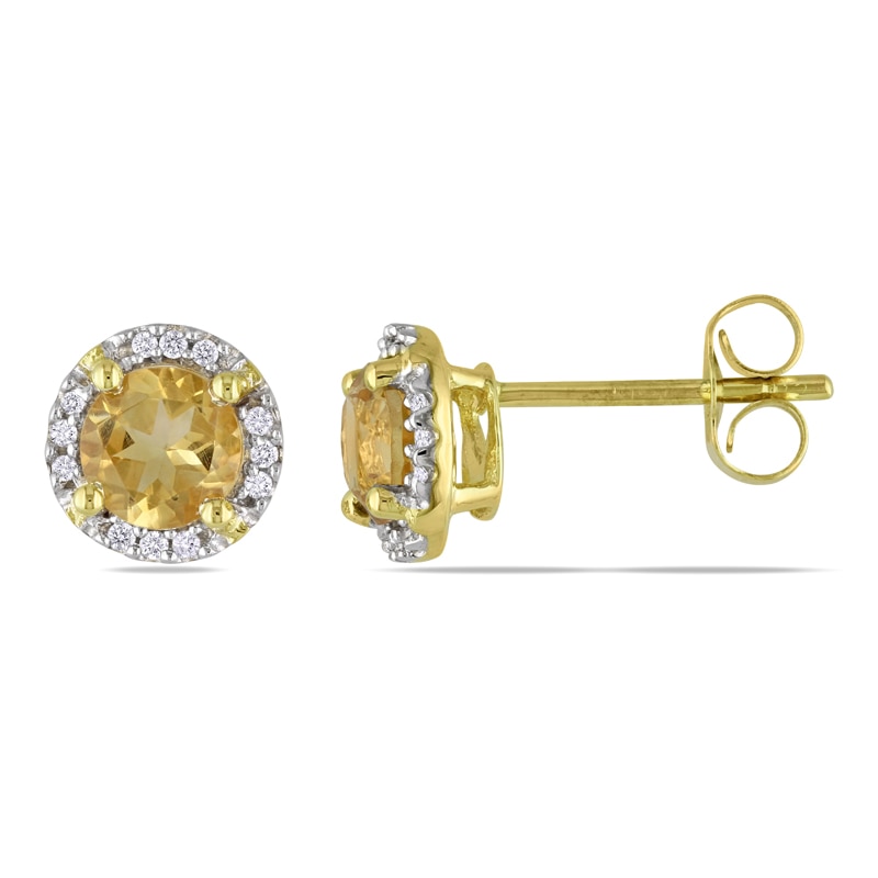 5.0mm Citrine and Diamond Accent Frame Stud Earrings in 10K Gold|Peoples Jewellers