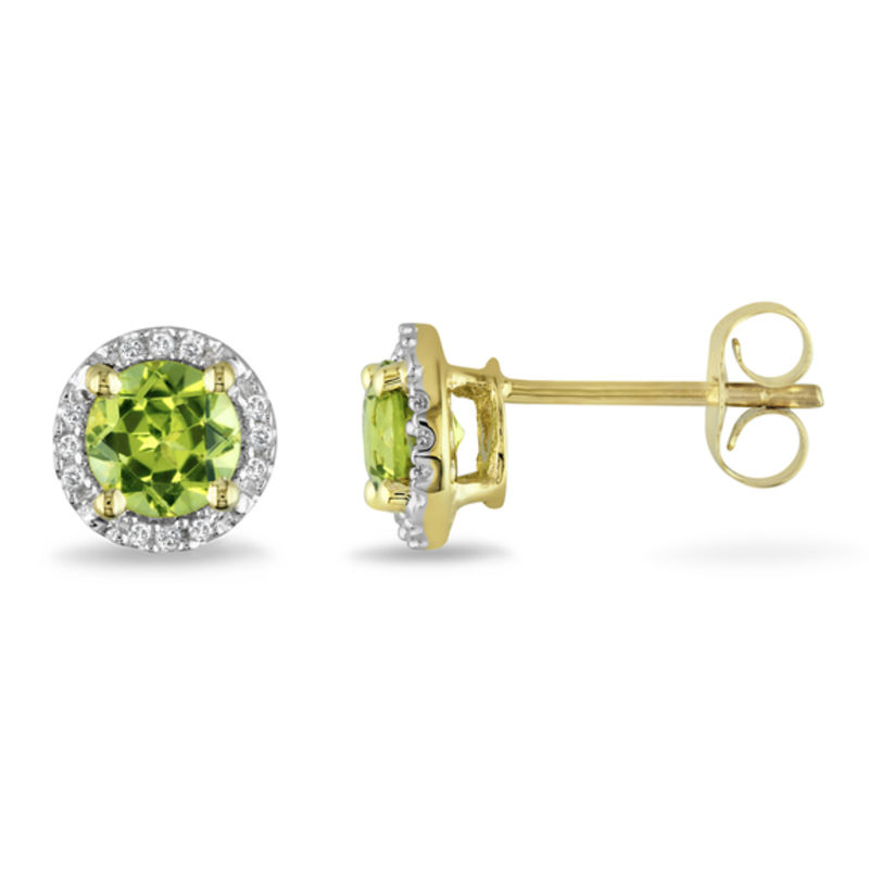 5.0mm Peridot and Diamond Accent Frame Stud Earrings in 10K Gold|Peoples Jewellers