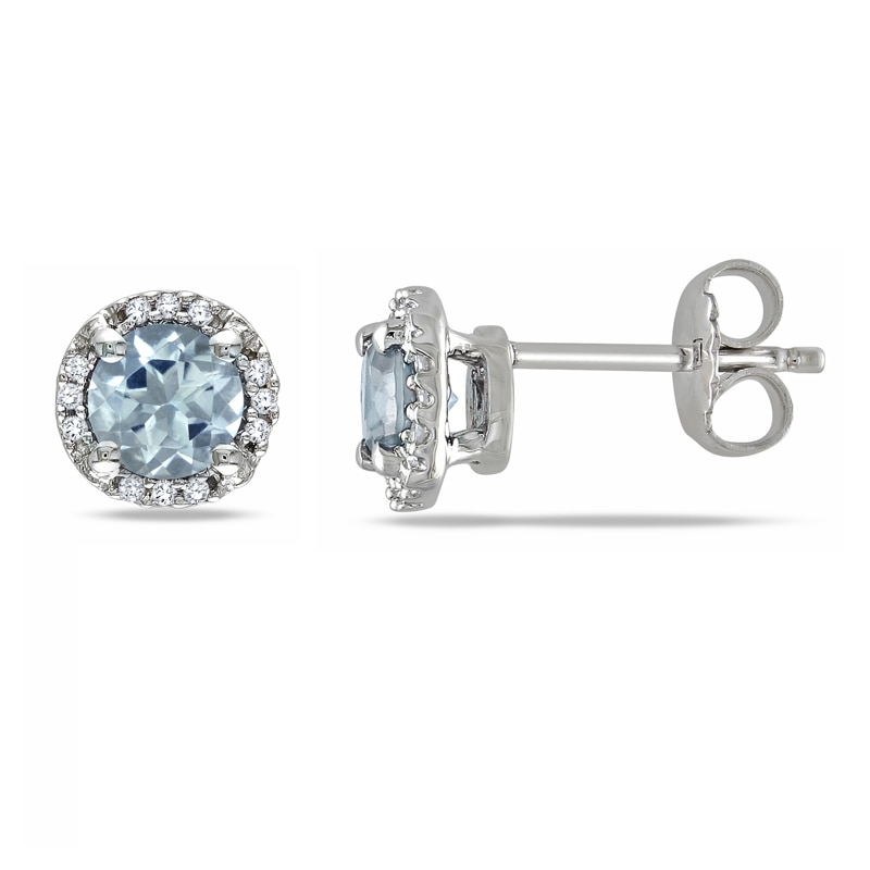 Main Image 1 of 5.0mm Aquamarine and Diamond Accent Frame Stud Earrings in Sterling Silver
