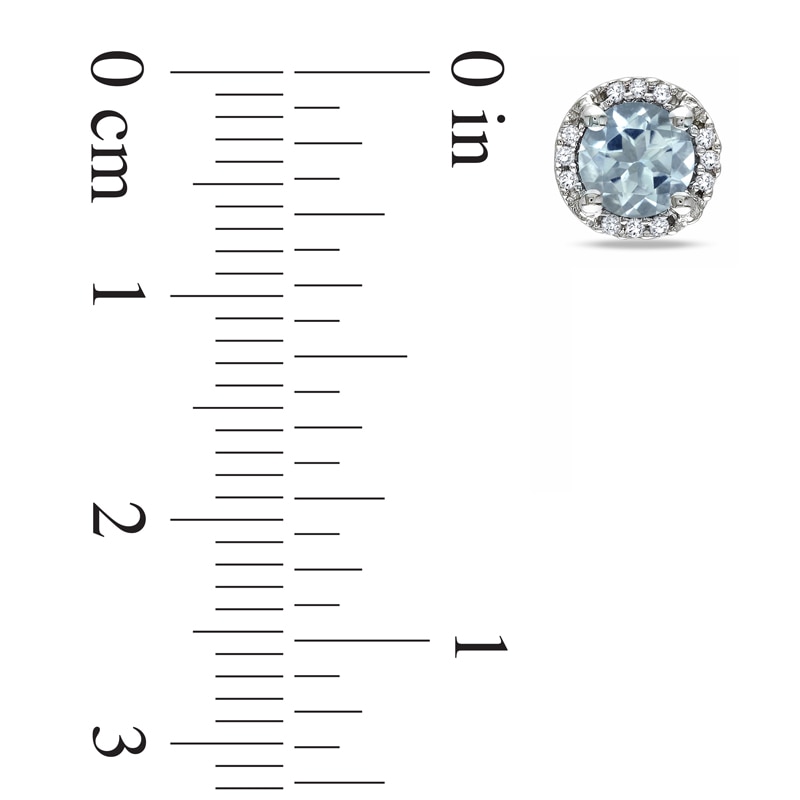 Main Image 2 of 5.0mm Aquamarine and Diamond Accent Frame Stud Earrings in Sterling Silver
