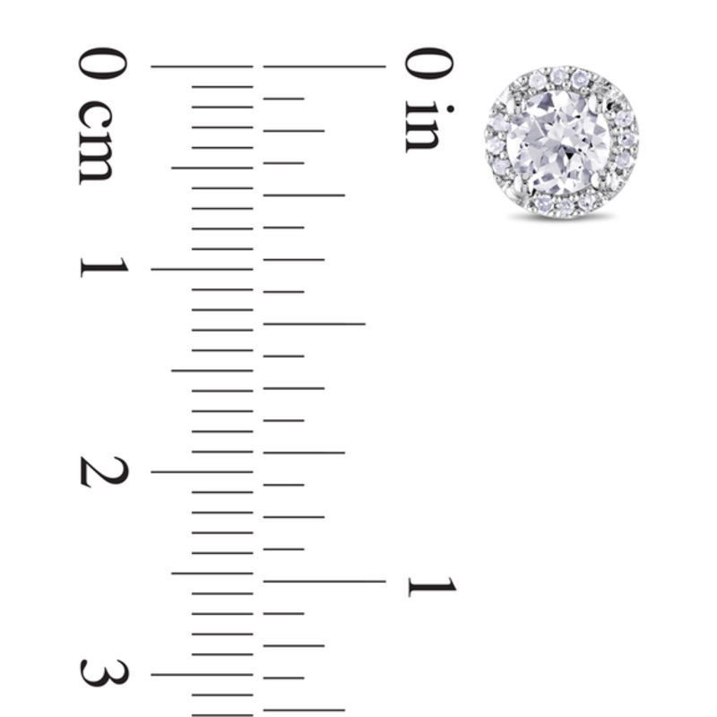 5.0mm Lab-Created White Sapphire and Diamond Accent Frame Stud Earrings in Sterling Silver