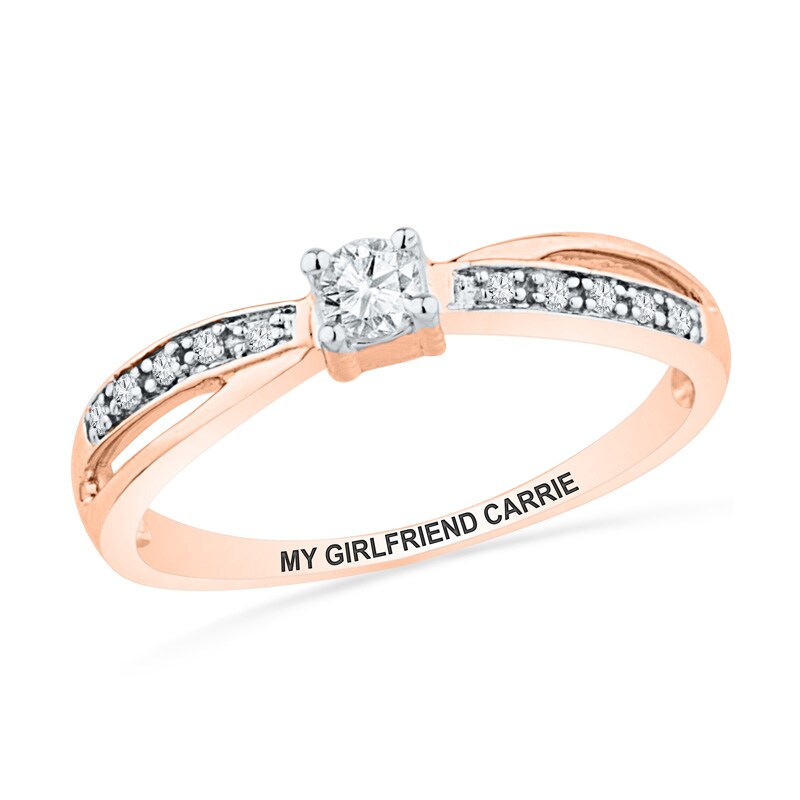 Main Image 1 of 1/6 CT. T.W. Diamond Promise Ring in 10K Rose Gold (20 Characters)
