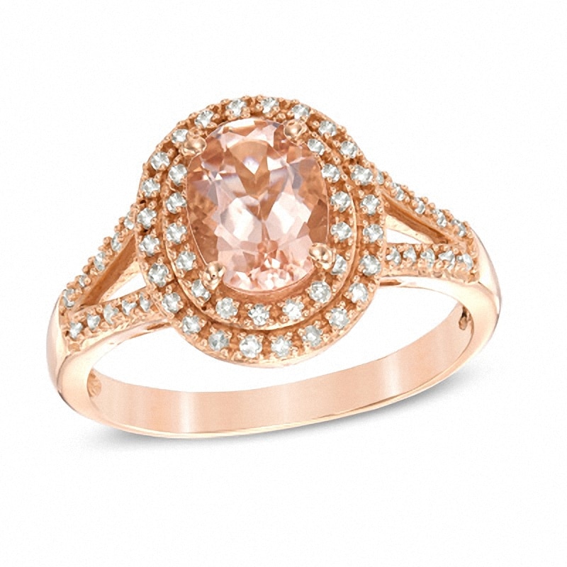 Oval Morganite and 0.18 CT. T.W. Diamond Double Frame Ring in 10K Rose Gold|Peoples Jewellers