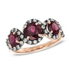 Thumbnail Image 0 of Garnet and Smoky Quartz Three Stone Frame Ring in 10K Rose Gold