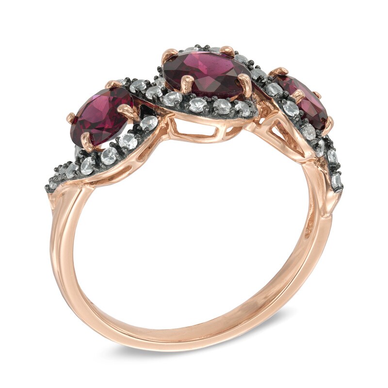 Garnet and Smoky Quartz Three Stone Frame Ring in 10K Rose Gold