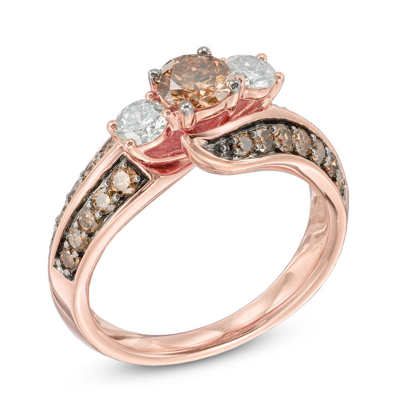 1.50 CT. T.W. Champagne and White Diamond Bypass Past Present FutureÂ® Ring in 14K Rose Gold