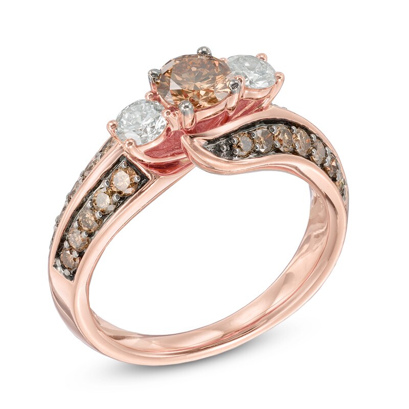 Main Image 2 of 1.50 CT. T.W. Champagne and White Diamond Bypass Past Present Future® Ring in 14K Rose Gold