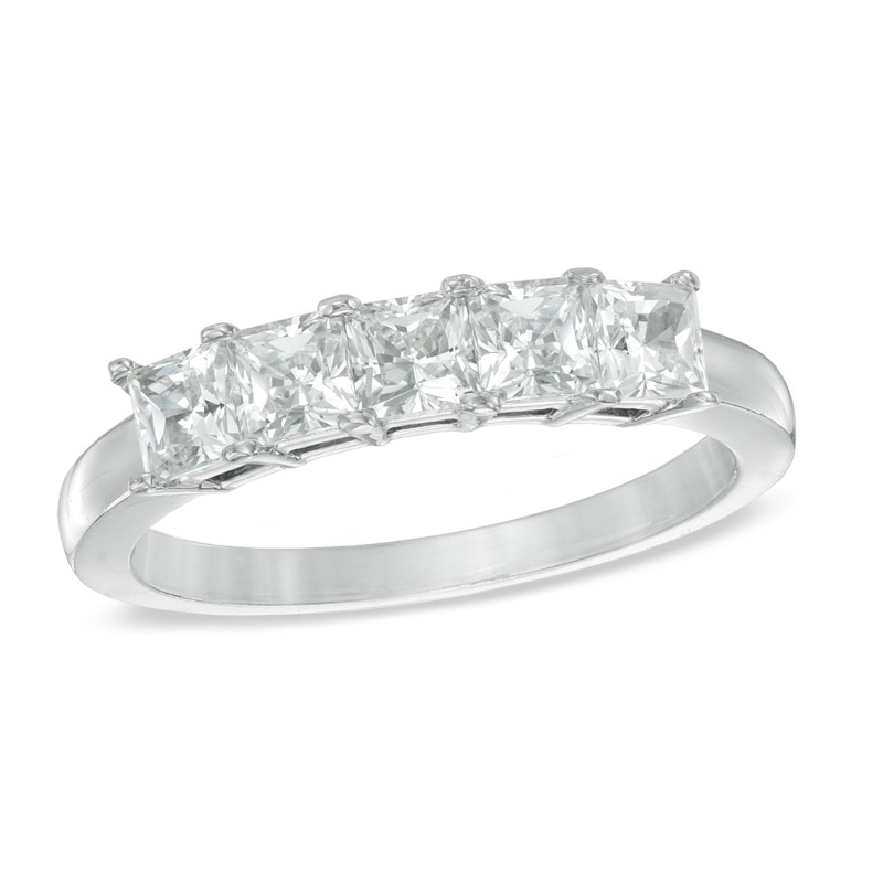 1.00 CT. T.W. Certified Canadian Princess-Cut Diamond Five Stone Anniversary Band in 14K White Gold (I/I2)