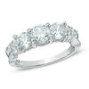 Thumbnail Image 0 of Lab-Created White Sapphire Three Stone Ring in 10K White Gold