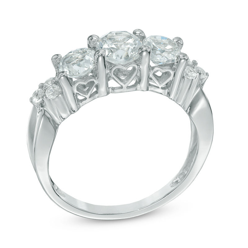 Lab-Created White Sapphire Three Stone Ring 10K Gold